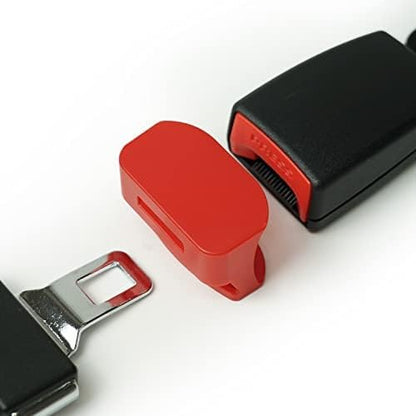 Front view of Easicozi buckle guard installed on a seatbelt