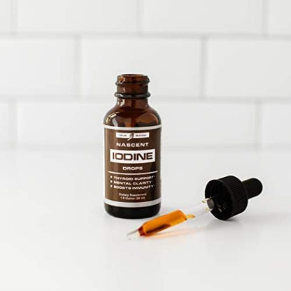 Authentic imported Ultra6 Nutrition atomic iodine liquid drops showcasing the clear fluid state and high quality product seal.