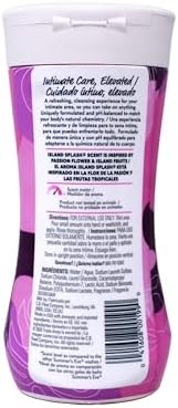 Close up of Summer's Eve Island Splash bottle showing hypoallergenic and paraben free labels.