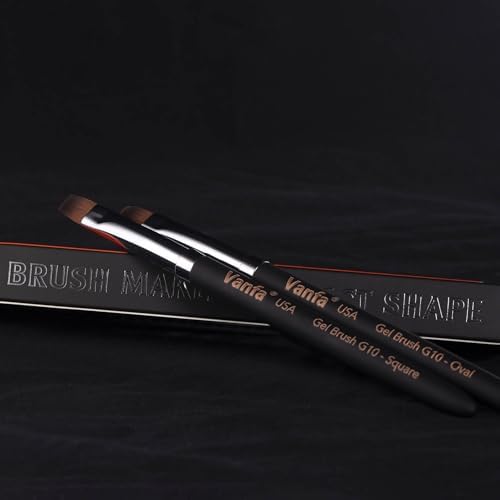 Professional manicure tools featuring Vanfa oval and square gel brushes