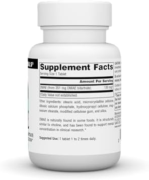 Source Naturals Dimethylaminoethanol Bitartrate dietary supplement nutritional information panel