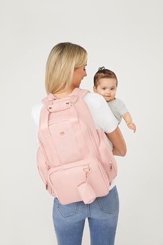 Huggies bridal rose backpack side view focusing on the quick access wipes compartment.
