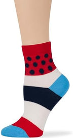 Four pairs of colorful 7BigStars cotton socks displayed to show loose fit ankle.