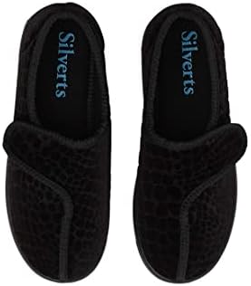 Top down view of wide width house shoes for elderly women.