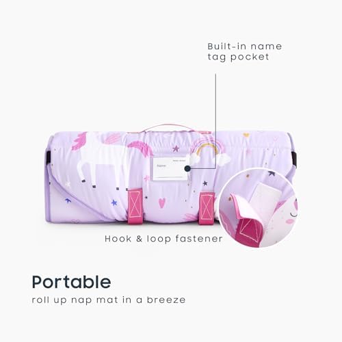 Wake In Cloud microfiber preschool bedding rolled up with handle and name tag