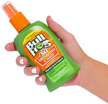 Close up of Bullfrog SPF 50 sunscreen and insect repellent label