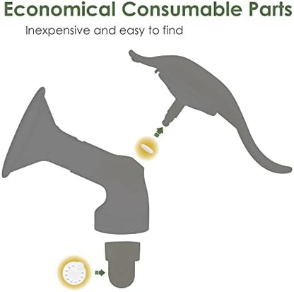 Complete six piece manual breast pump maintenance set by Maymom showing correct component count