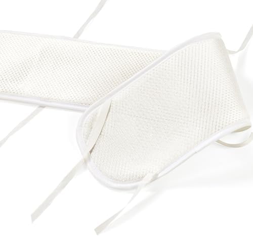 White protective mesh covers installed on baby crib rail