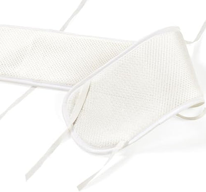 White protective mesh covers installed on baby crib rail