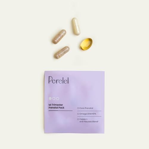 Perelel 1st Trimester Prenatal Pack nature made women's multivitamin tablets for Key Nutrients Folate, DHA, Iron, B6 & Ginger Highlighted