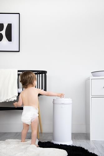 Interior view of Ubbi nappy bin demonstrating standard bag compatibility