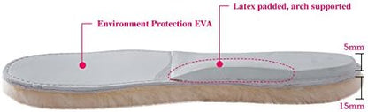 ABUSA sheepskin shoe inserts for women placed next to winter boots.