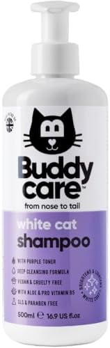Buddycare cat whitening shampoo back label showing ingredients and directions