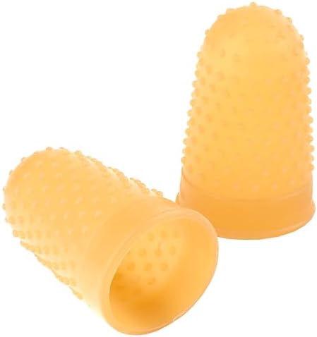 Medium size eleven and a half amber rubber finger cots with nubbed textured surface design