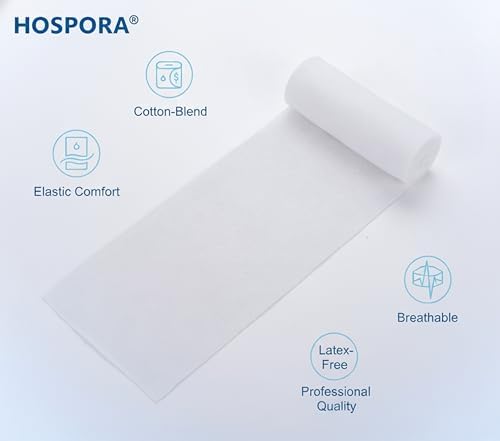 Individually wrapped conforming gauze roll showing hygienic clear plastic film packaging