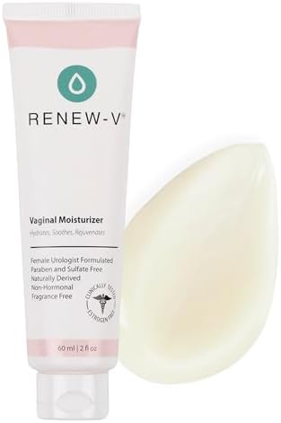 Renew-V unscented vaginal moisturizer ingredients label showing Shea Butter and Coconut Oil.