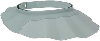 Authentic Nuby imported bath hat demonstrating the secure water redirection angle.