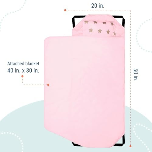 Wildkin nap mat secured to a daycare cot