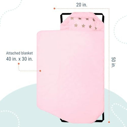 Wildkin nap mat secured to a daycare cot