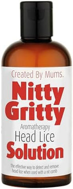 Nitty Gritty chemical free lice treatment solution bottle and comb packaging.