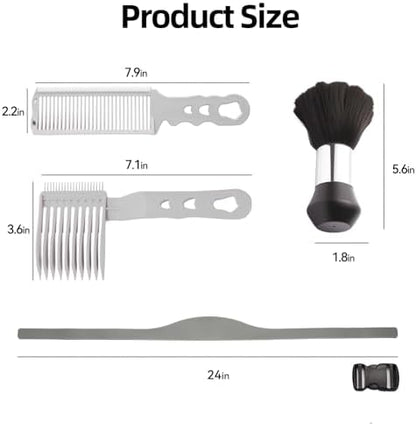 Grooming accessories set illustrating ergonomic handle design for hair blending.