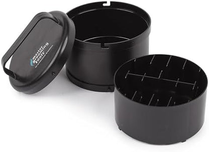 Master Grooming Tools clipper blade storage box open with the locking lid off displaying the inner compartment layout.