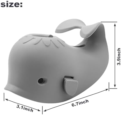 CDKMAX silicone whale bath spout protector demonstrating easy access to the top shower diverter opening.