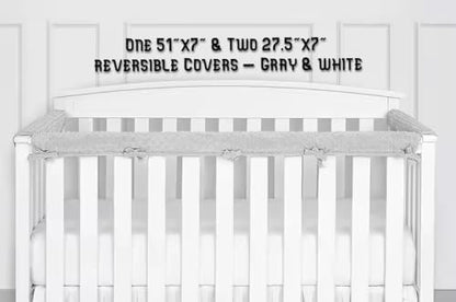 Detail view of tie attachment on baby crib rail protector