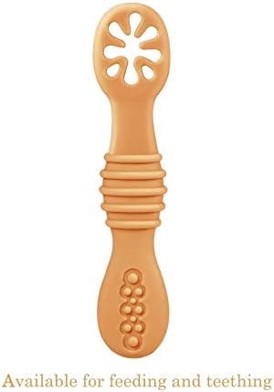 Premium food grade silicone infant spoons close up showing flexible texture.