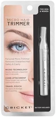 Silver cordless precision micro trimmer showing two-sided comb guide attachment