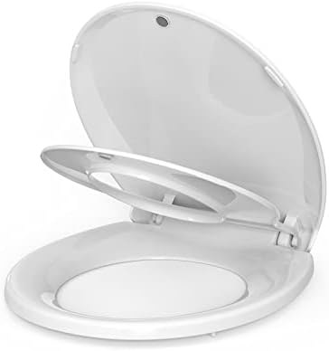 Close up view of the slow close hinge mechanism on the GarveeTech round white seat