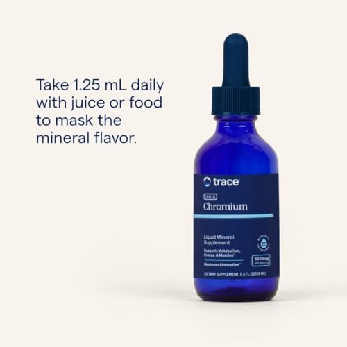 Trace Minerals liquid chromium drops highlighting ingredients and usage instructions