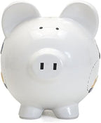 Durable dolomite ceramic money box with watercolor digger and dump truck illustrations