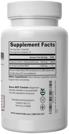 Side profile of pure Superior Labs NAC capsules showing the premium zero synthetic filler vegetable shells.