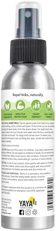 DEET free essential oil tick spray bottle back label showing plant based ingredients