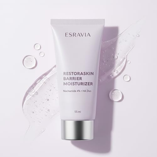 Esravia Restoraskin Barrier Moisturizer close up showing niacinamide and hyaluronic acid text