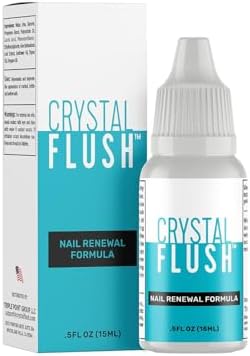 Crystal Flush treatment liquid showing TruePath Technology for thick yellow nails.