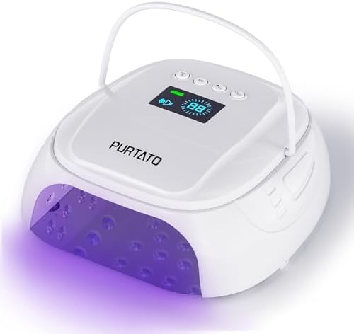 Side view of Purtato white professional nail dryer with carry handle