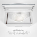 Top view of Ubbi baby wipes dispenser with open lid