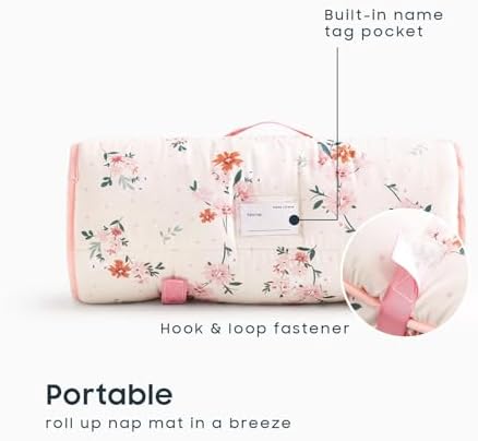 Wake In Cloud preschool cot mat rolled up securely with hook and loop fasteners