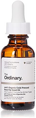 Cold-pressed rosehip oil with omega fatty acids for uneven skin tone