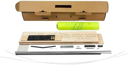 Detailed view of the laser cut balsa wood rib structure and servos.