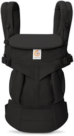 Ergonomic baby carrier in Pure Black demonstrating inward facing position comfort