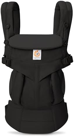 Ergonomic baby carrier in Pure Black demonstrating inward facing position comfort