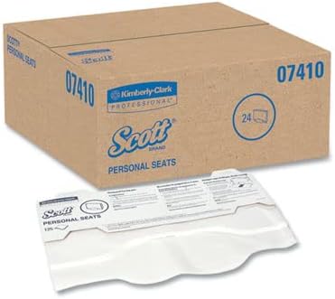 Kimberly-Clark professional white paper disposable toilet seat cover unfolded flat on a clean surface.