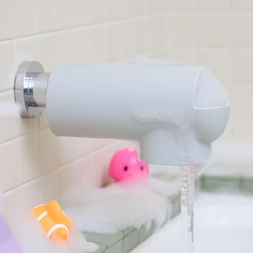 Close-up of the built-in bubble bath dispenser on the baby spout cover.
