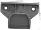 Light grey plastic replacement brackets and latches for expandable mesh pet gates.