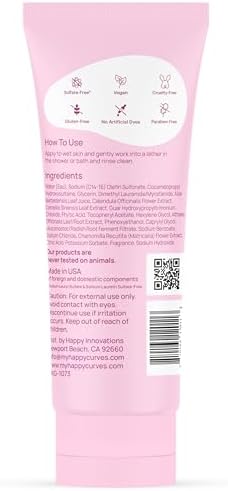 Back label of Happy Curves Tahitian Vanilla wash showing usage instructions.