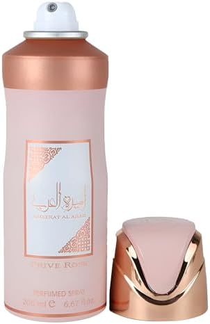 Lattafa Ameerat Al Arab Prive Rose perfumed spray for women showing pink floral packaging.
