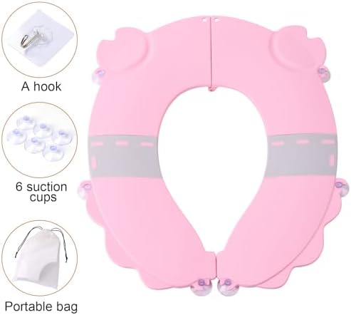 DIJIAMEIYA toddler toilet seat folded compactly next to its machine washable travel bag